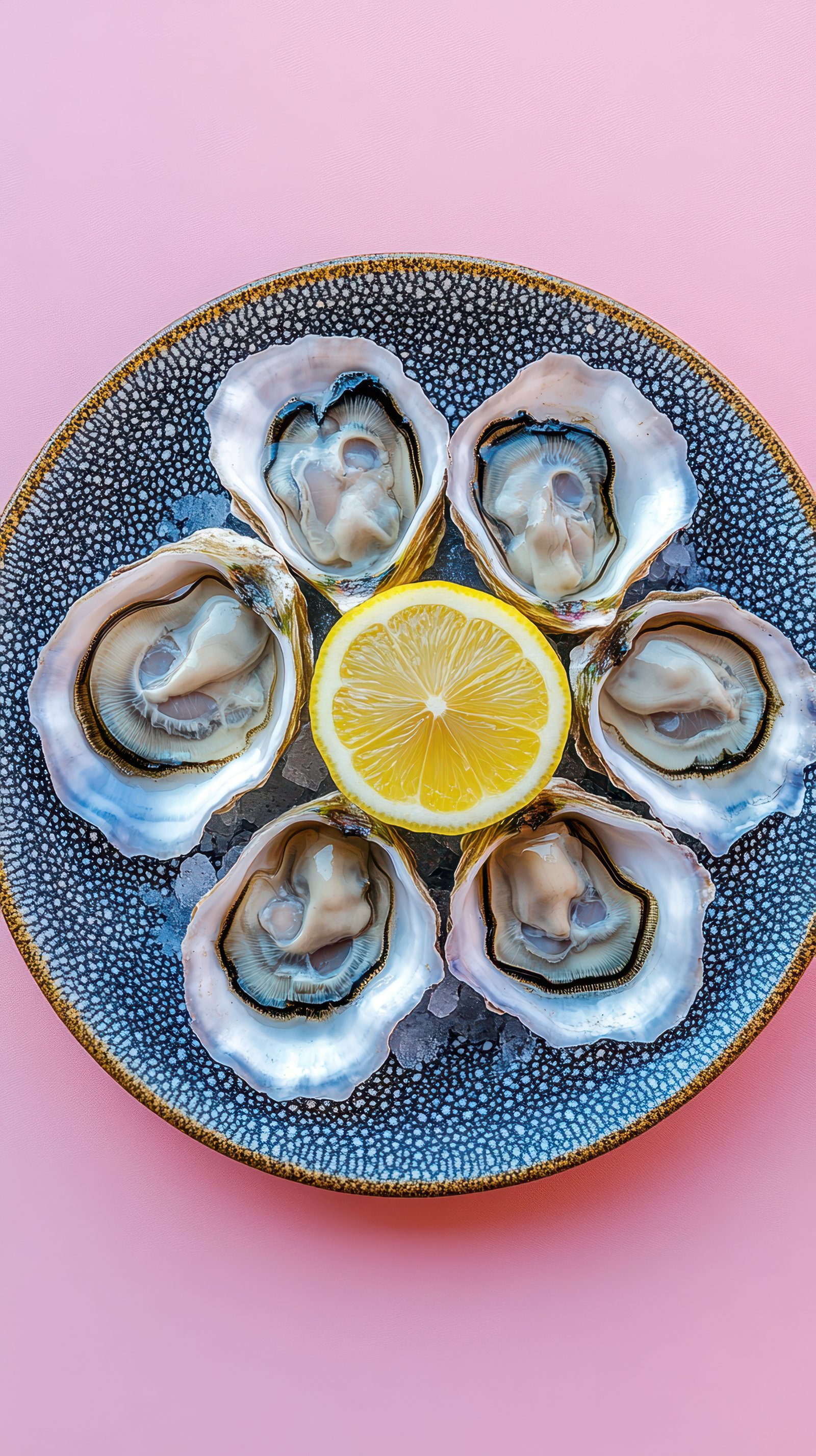 Freshly shucked oysters served on ice with a lemon wedge at a stylish seafood restaurant